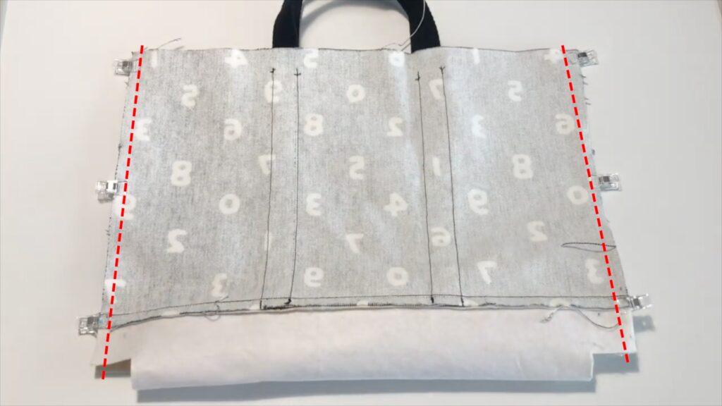 切り替えレッスンバッグ表地縫い合わせ